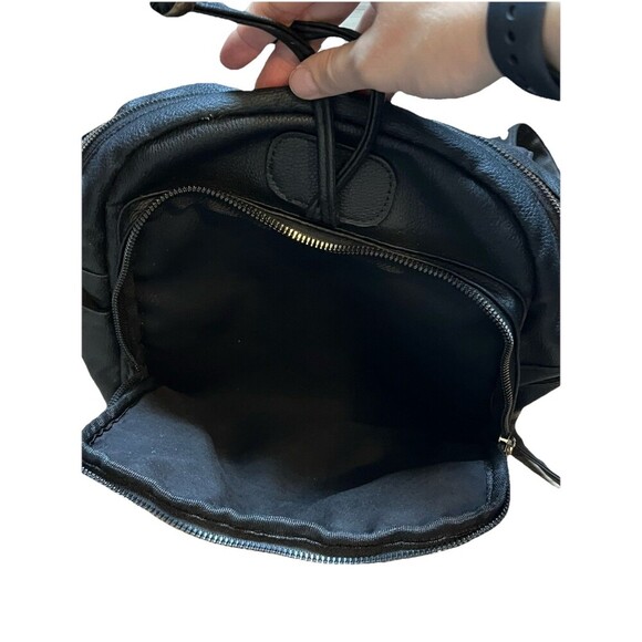 Faux Leather Zip Pocket Backpack, Women's Black/Gold - Picture 3 of 5